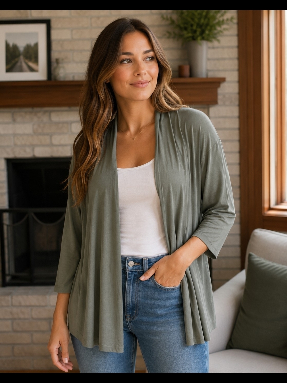 J. Jill Olive Green Open-Front Drapey Cardigan